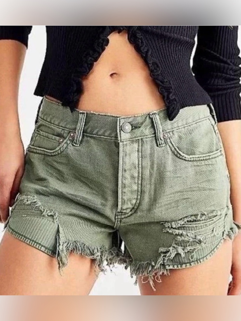 We the free distressed Jean shorts olive green size 27 summer shorts denim short